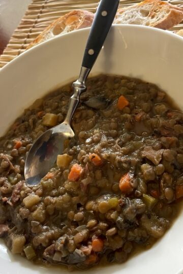 Lentil and Ham Soup in Bowl