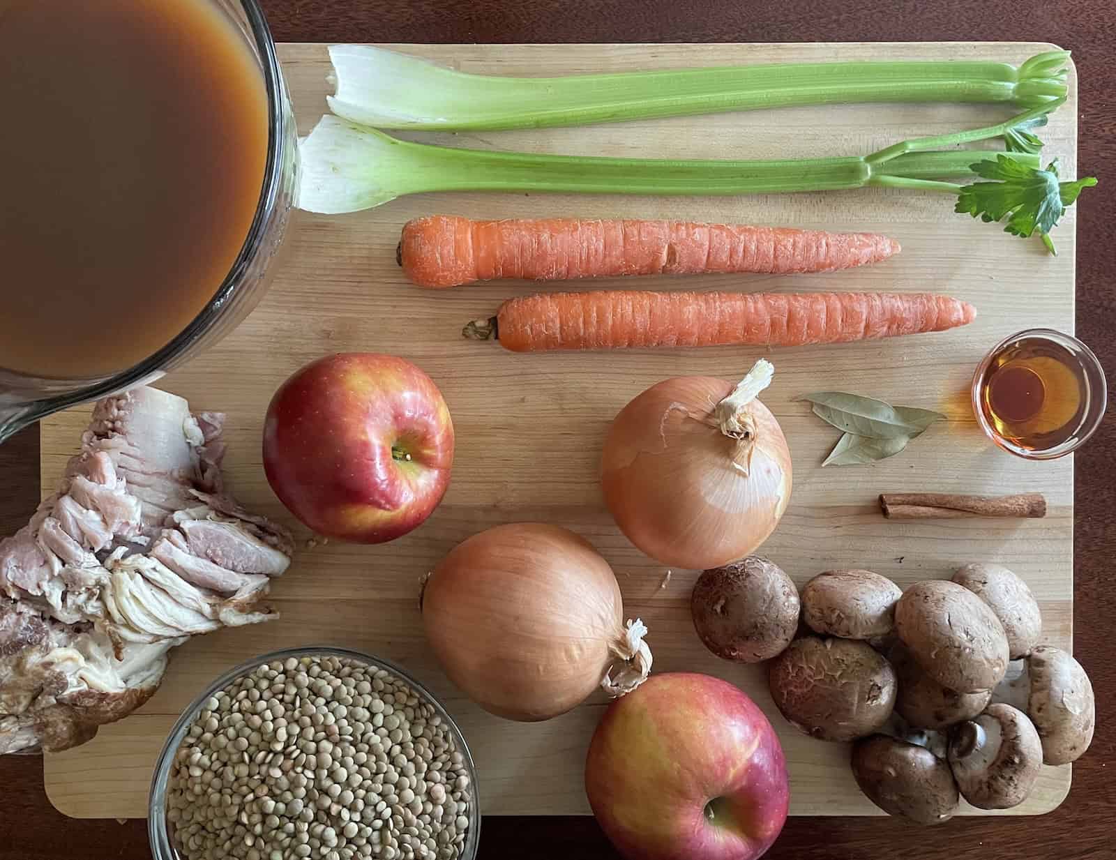 Aromatic Lentil and Ham Soup with Apples and Mushrooms -- Ingredients