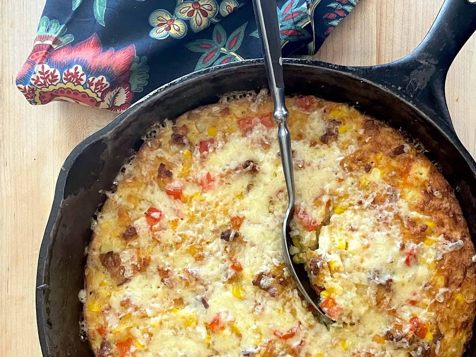 Corn Bread Pudding -- in skillet finished