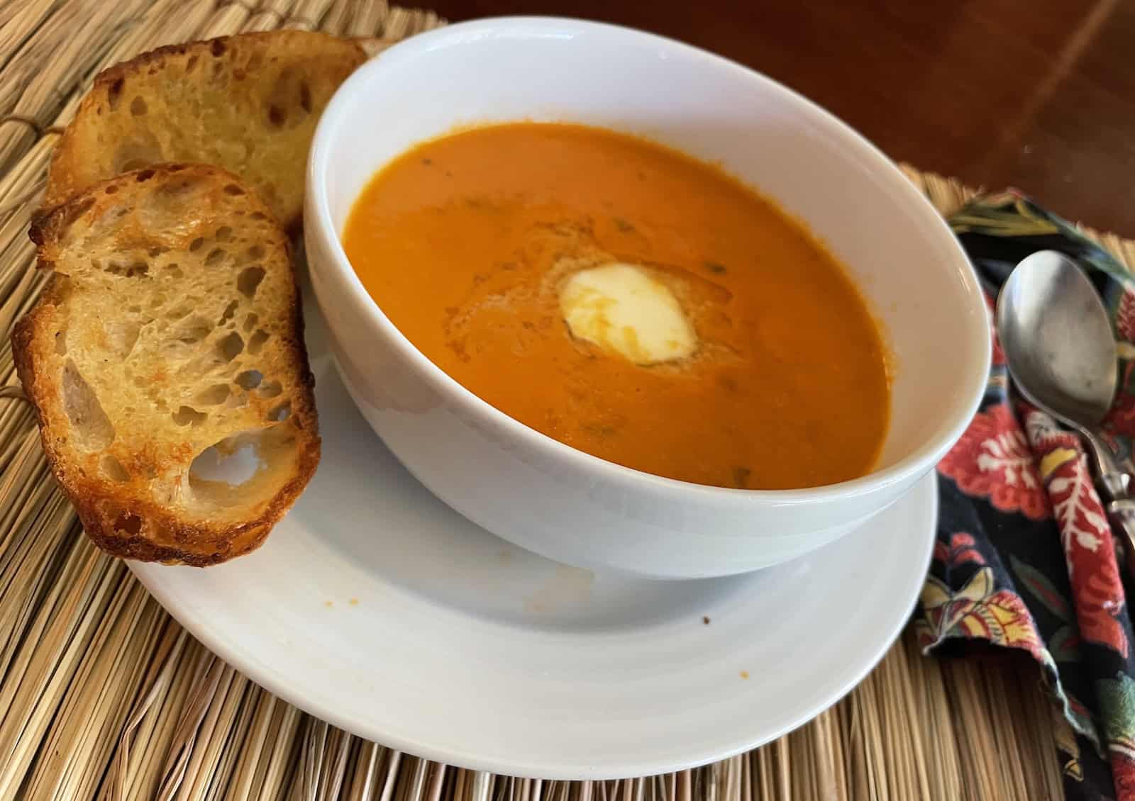 Creamy Roasted Tomato and Parmesan Soup -- finished soup in a bowl