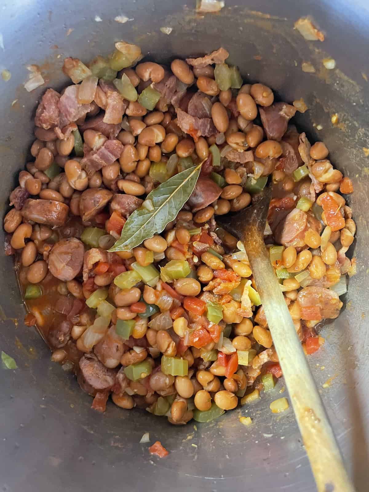 Pinto Bean Soup with Ham and Andouille -- adding in pinto beans