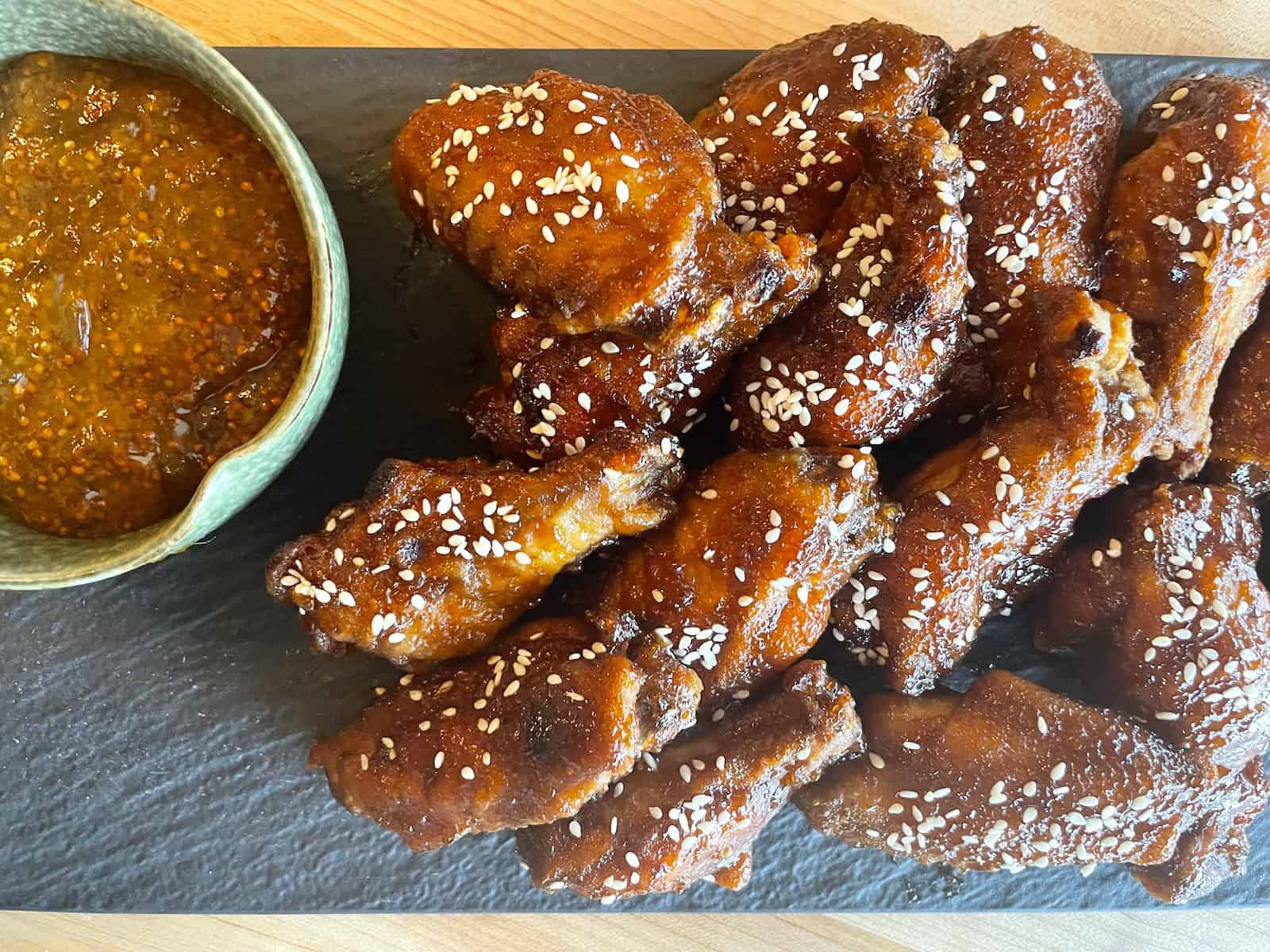 Polynesian Chicken Wings with Pineapple Mustard Sauce on a serving platter