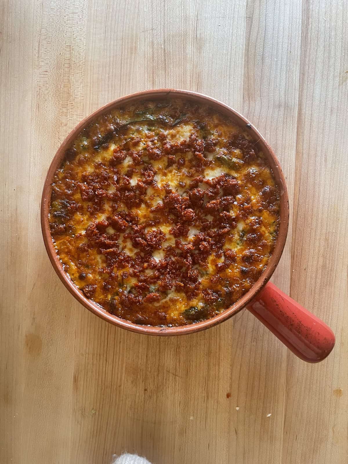 Queso Fundido with Chorizo -- baked