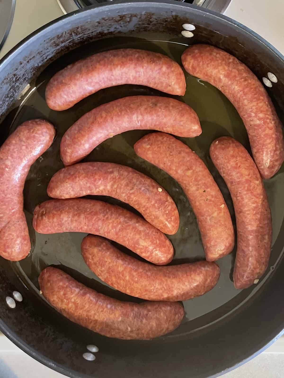 Sweet Italian Sausage and Peppers with Marsala -- sausages add to pan