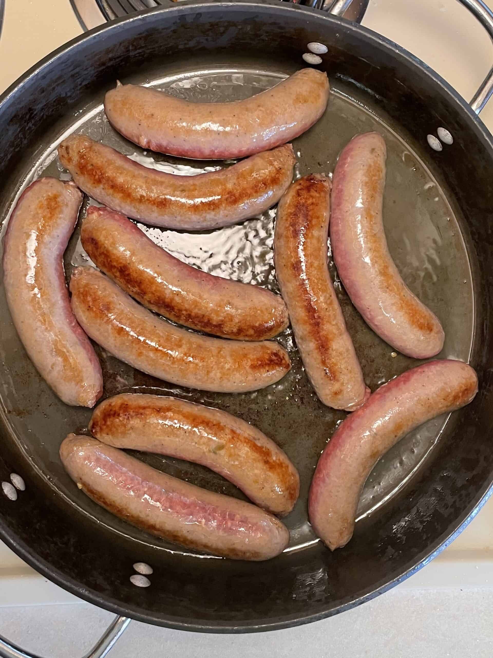 Sweet Italian Sausage and Peppers with Marsala -- sausages browned