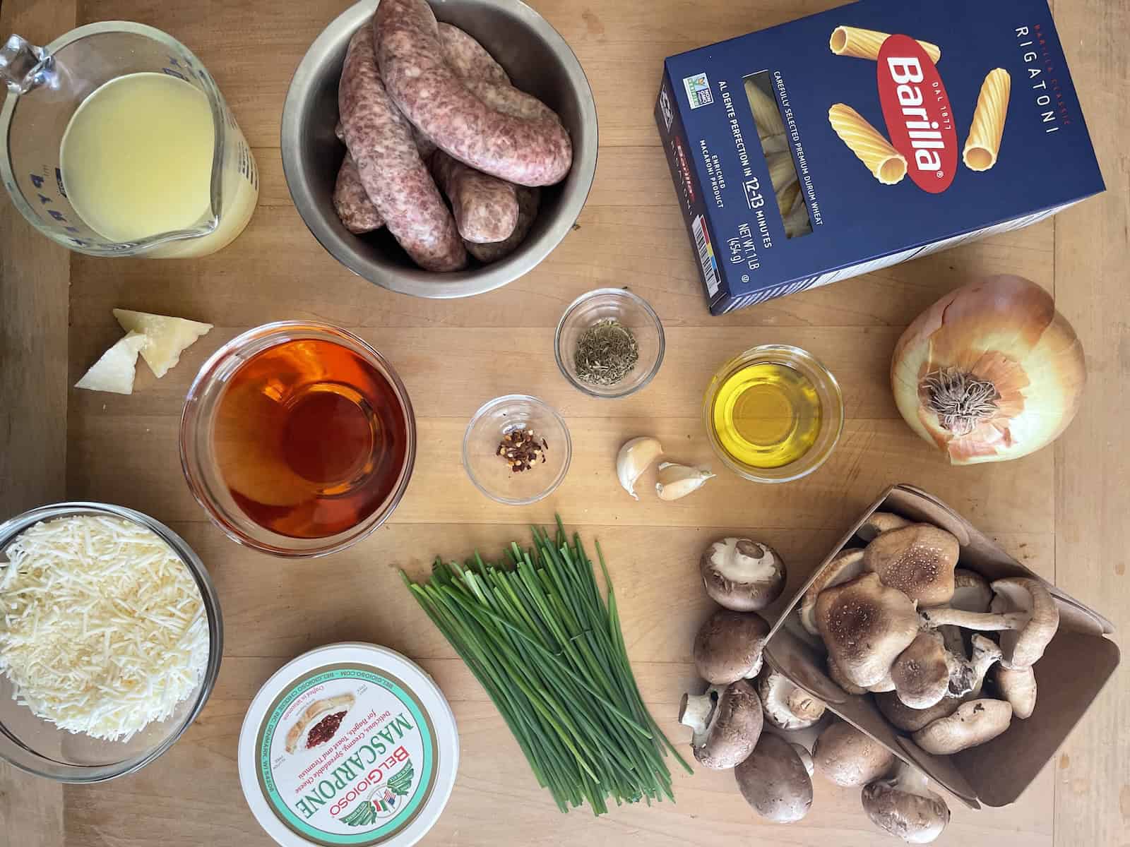 Sausage and Mushroom Rigatoni with Marsala and Parmesan -- ingredients