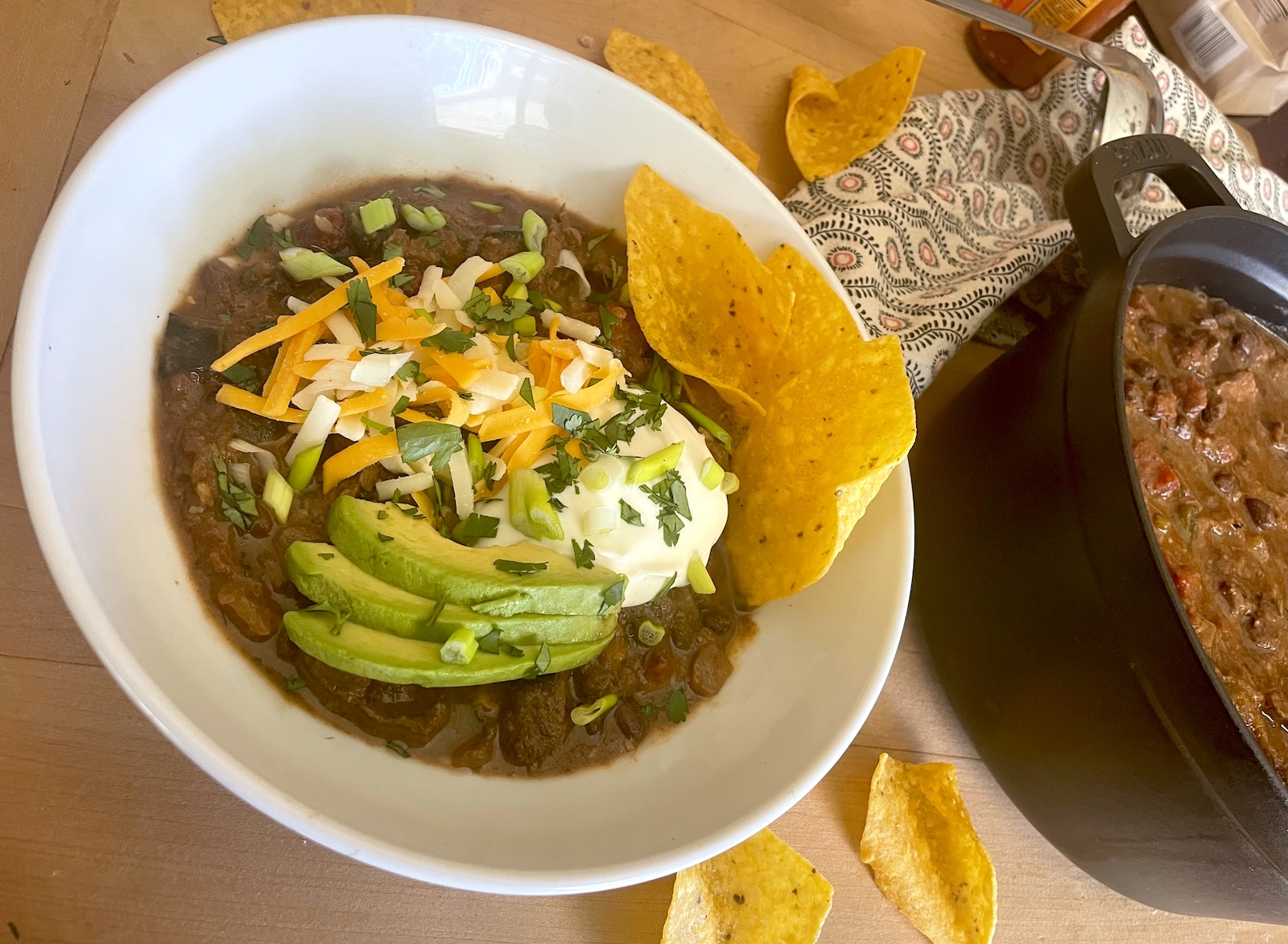 Slow Cooker Short Rib Mole Chili with Poblanos and Butternut Squash -- chili in bowl