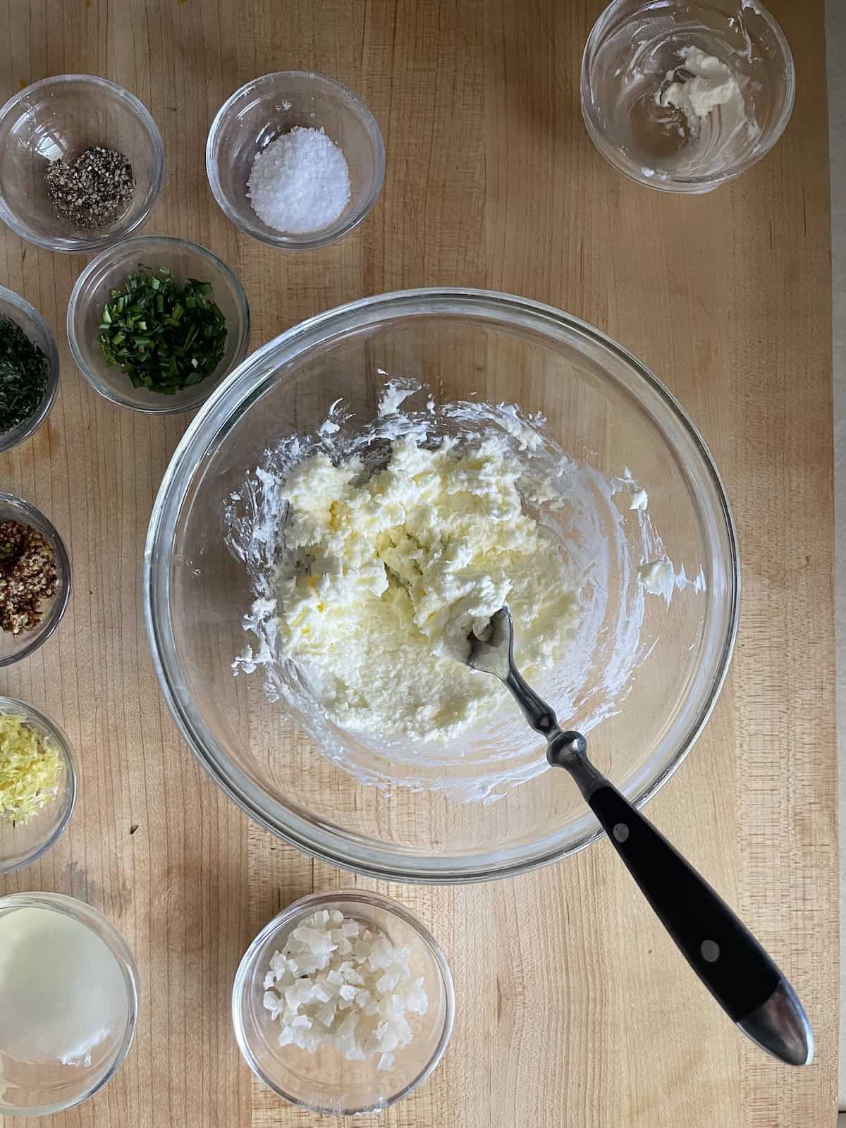 cream together butter and creme fraiche