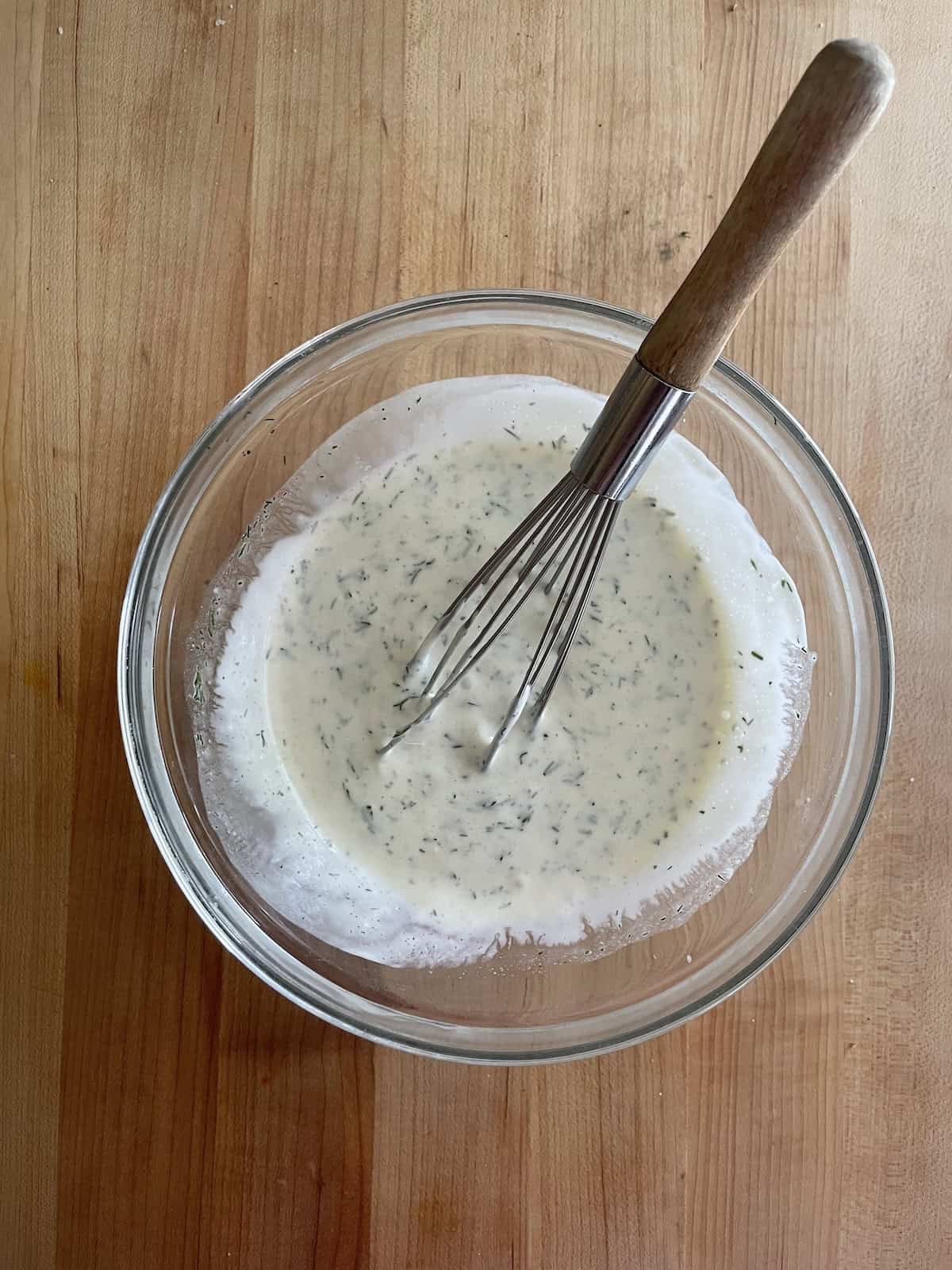 dressing ingredients combined in a bowl