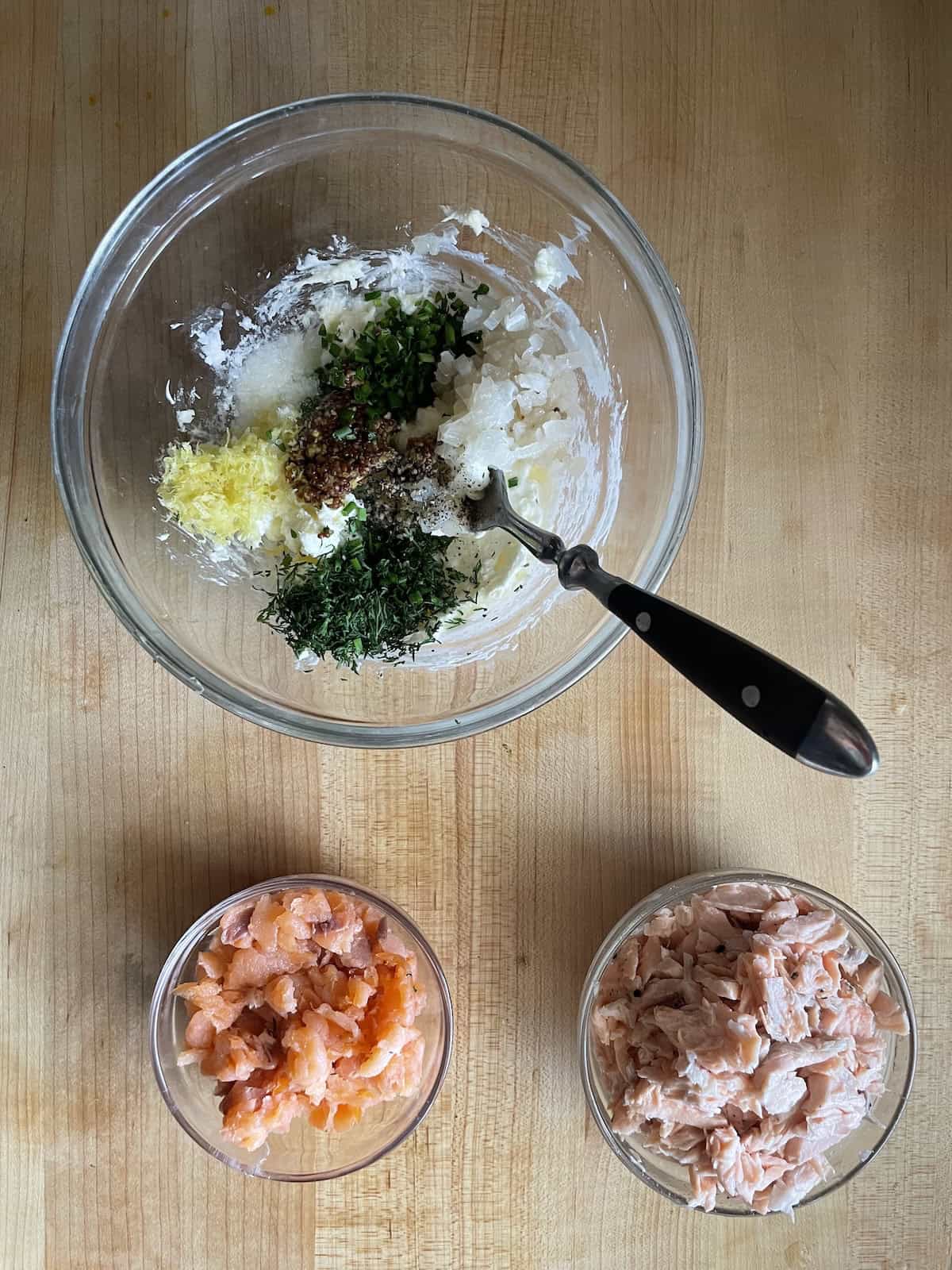 Add  lemon, mustard, dill and chives