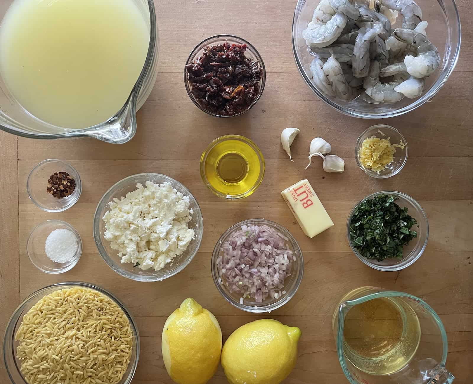 Lemony Shrimp Orzo with Sun-dried Tomatoes and Feta Ingredients