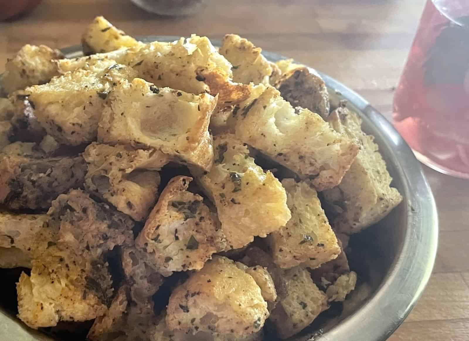 n Butter Mustard Croutons Close-up