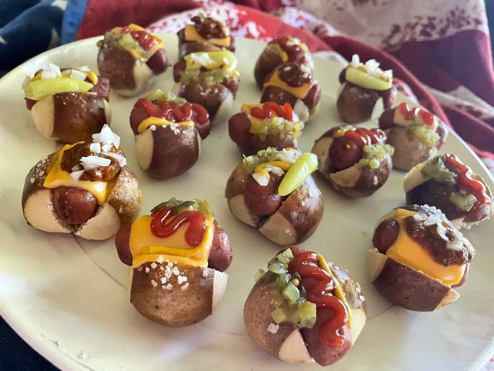 Little Smokie Hot Dog Pretzel Bites on a platter