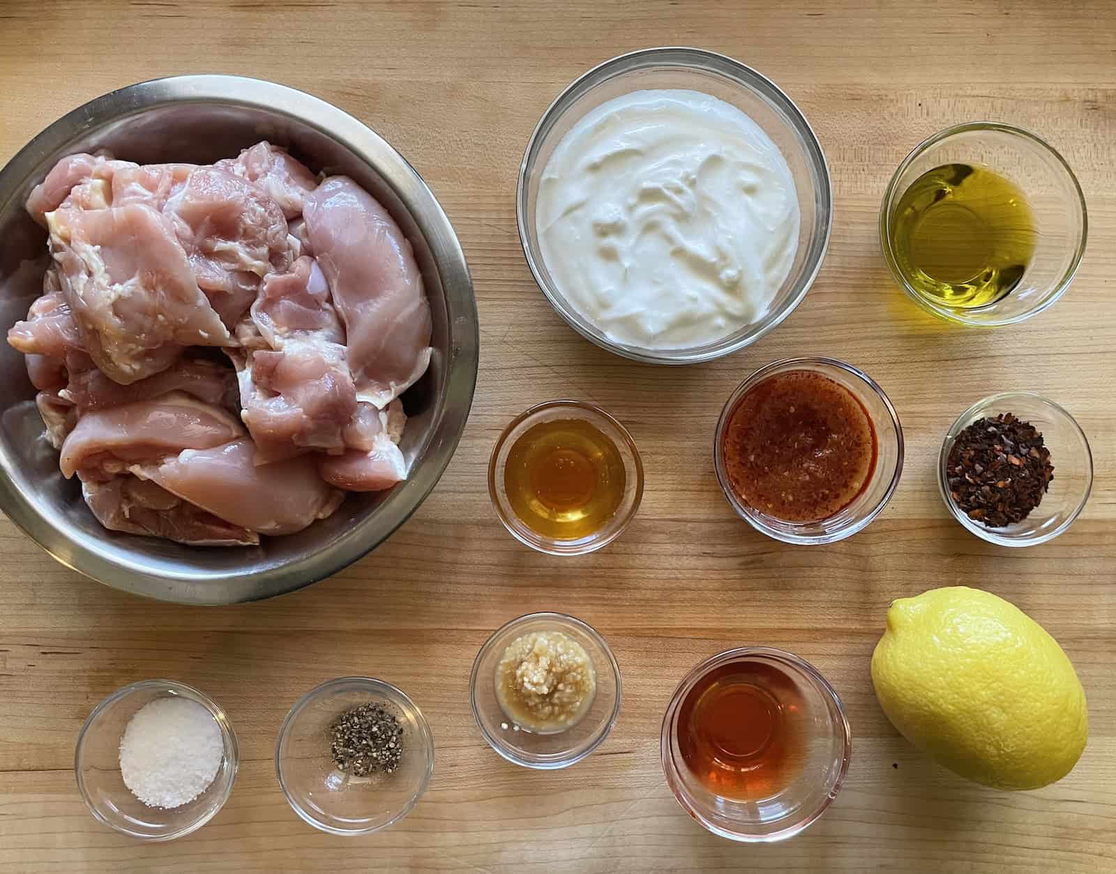Yogurt, Harissa and Aleppo Pepper Chicken Kebabs with Za’atar and Feta Pita Bread Ingredients