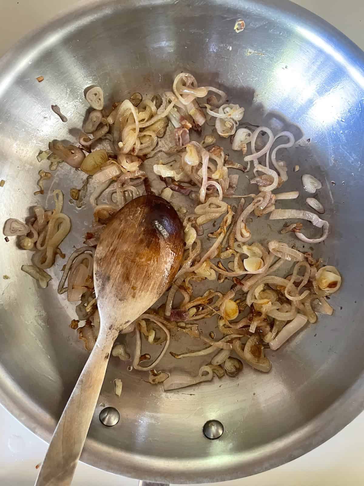 Shallots being sautéing
