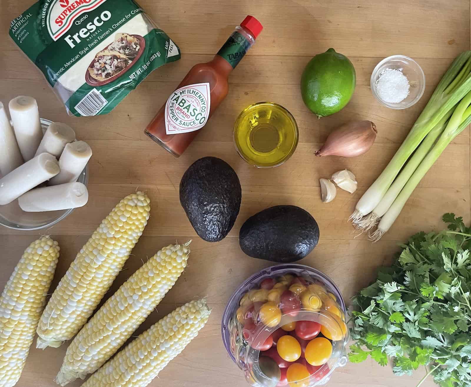 Corn, Tomato, Avocado and Hearts of Palm Salad ingredients