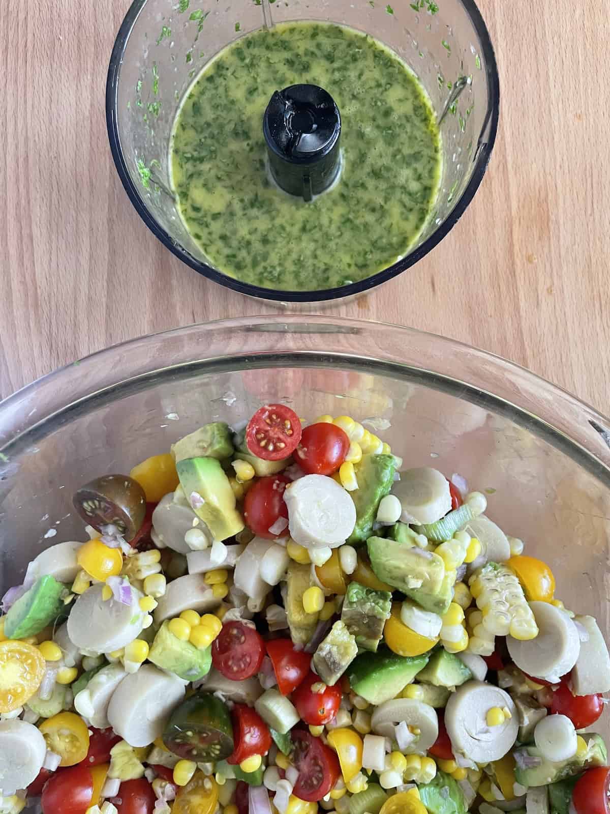 salad ingredients and dressing