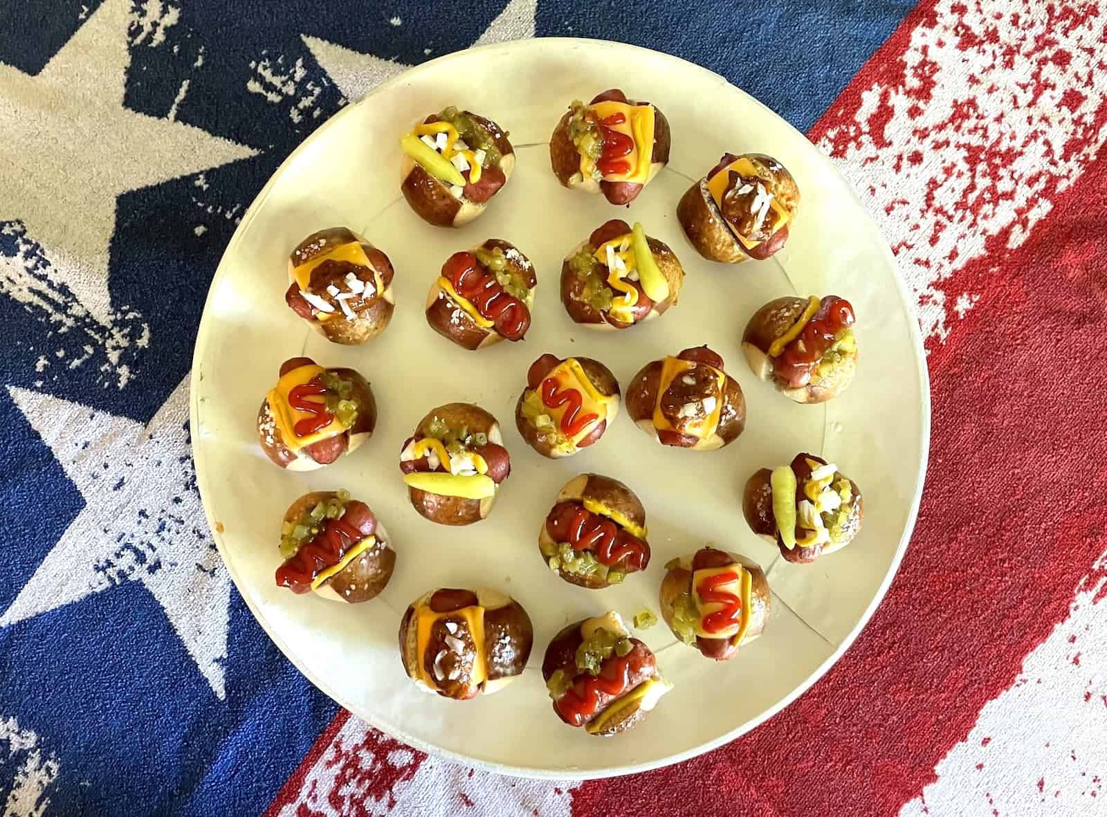 Little Smokie Hot Dog Pretzel Bites on a platter 