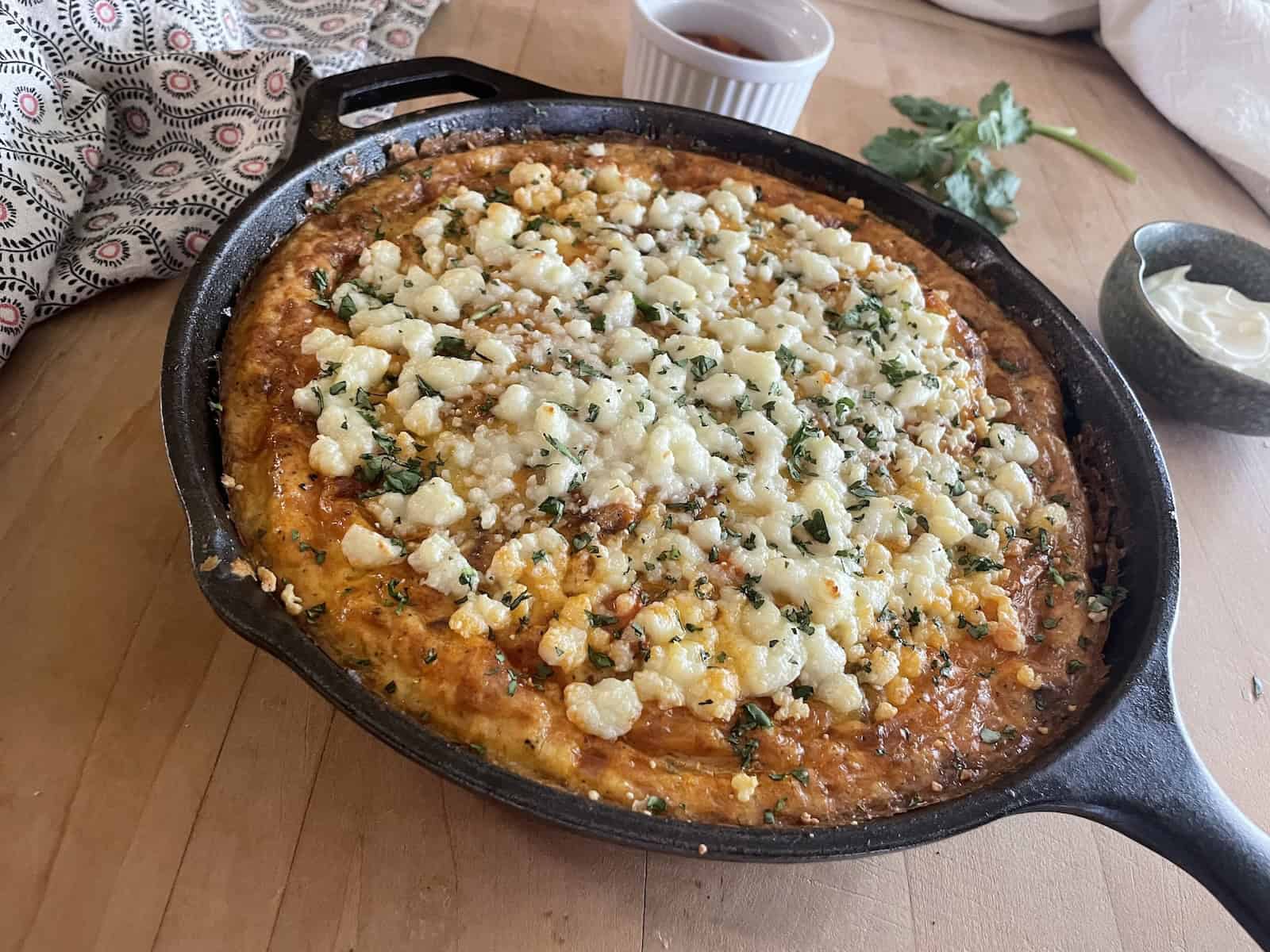 Sweet potato and chorizo frittata sideview