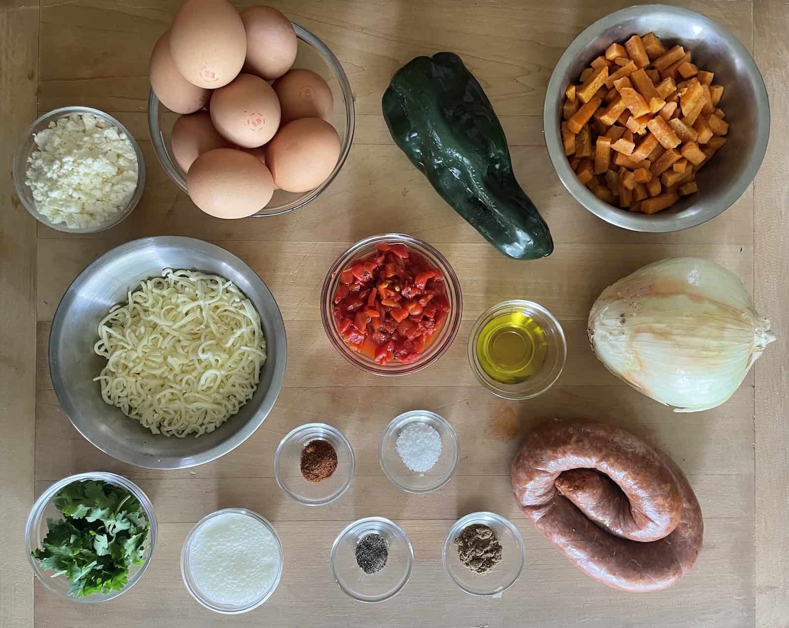 Sweet potato and chorizo frittata ingredients