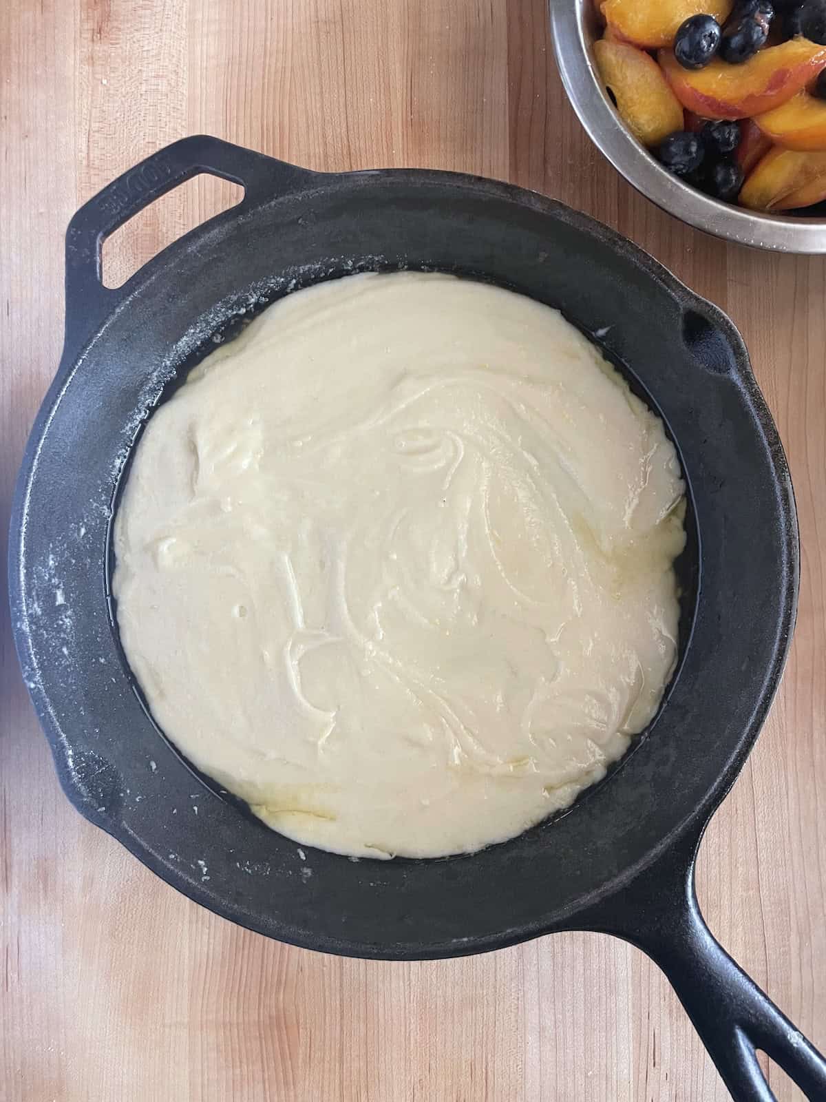 first layer of batter in skillet