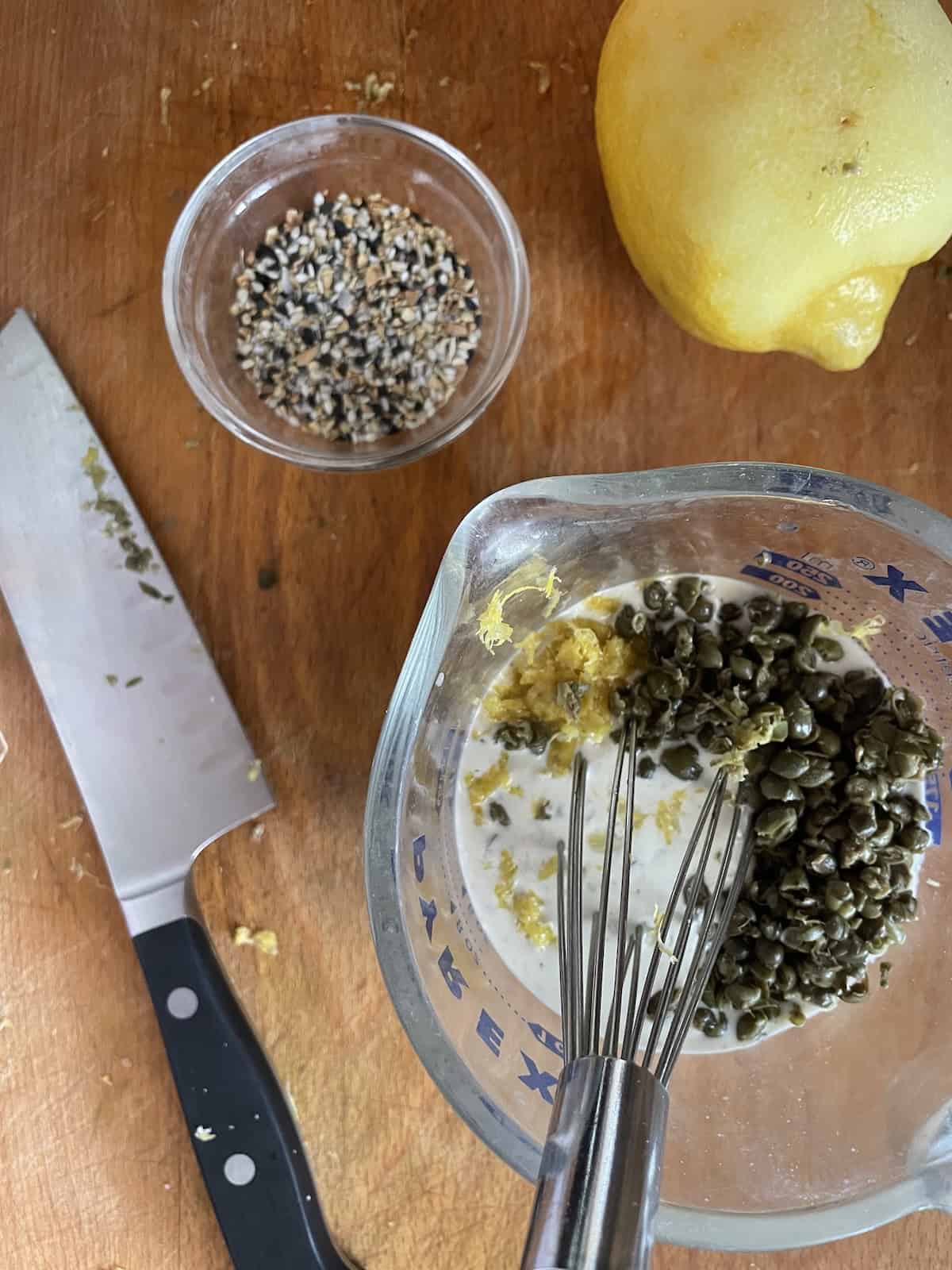 dressing ingredients beting mixed