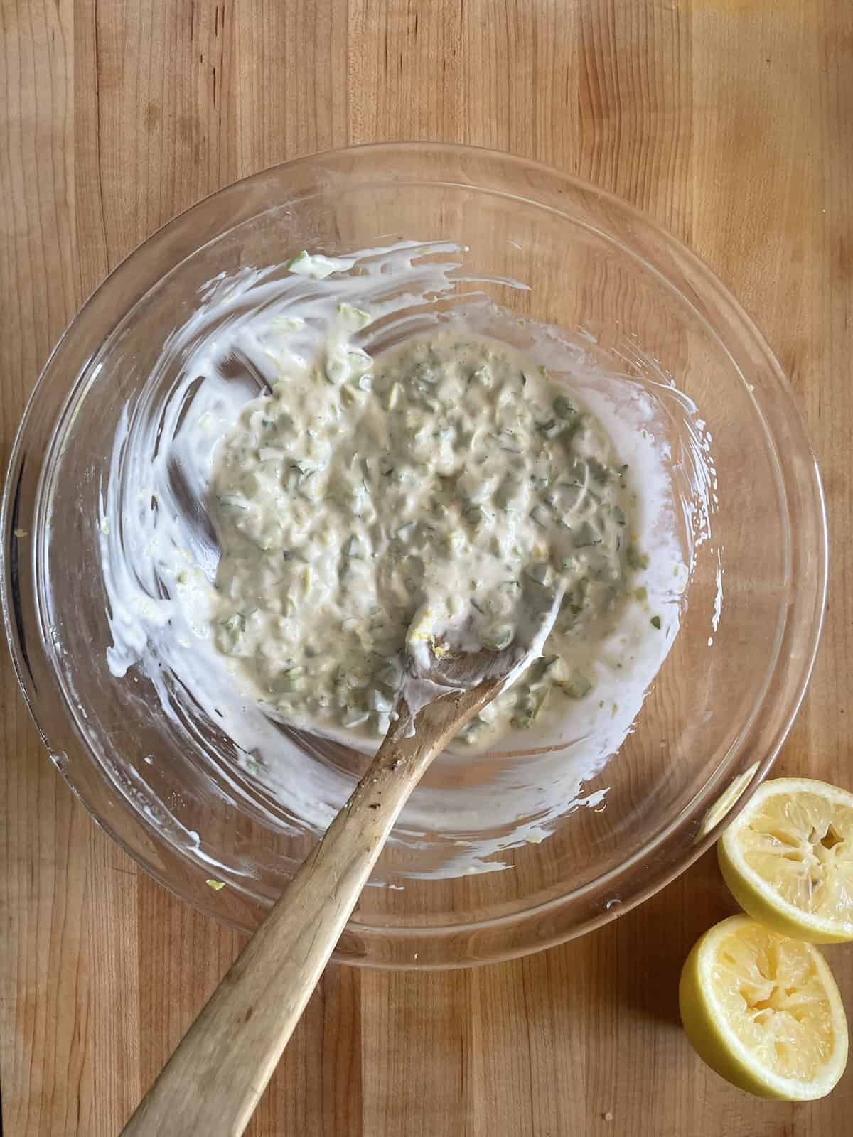 ingredients mixed with dressing