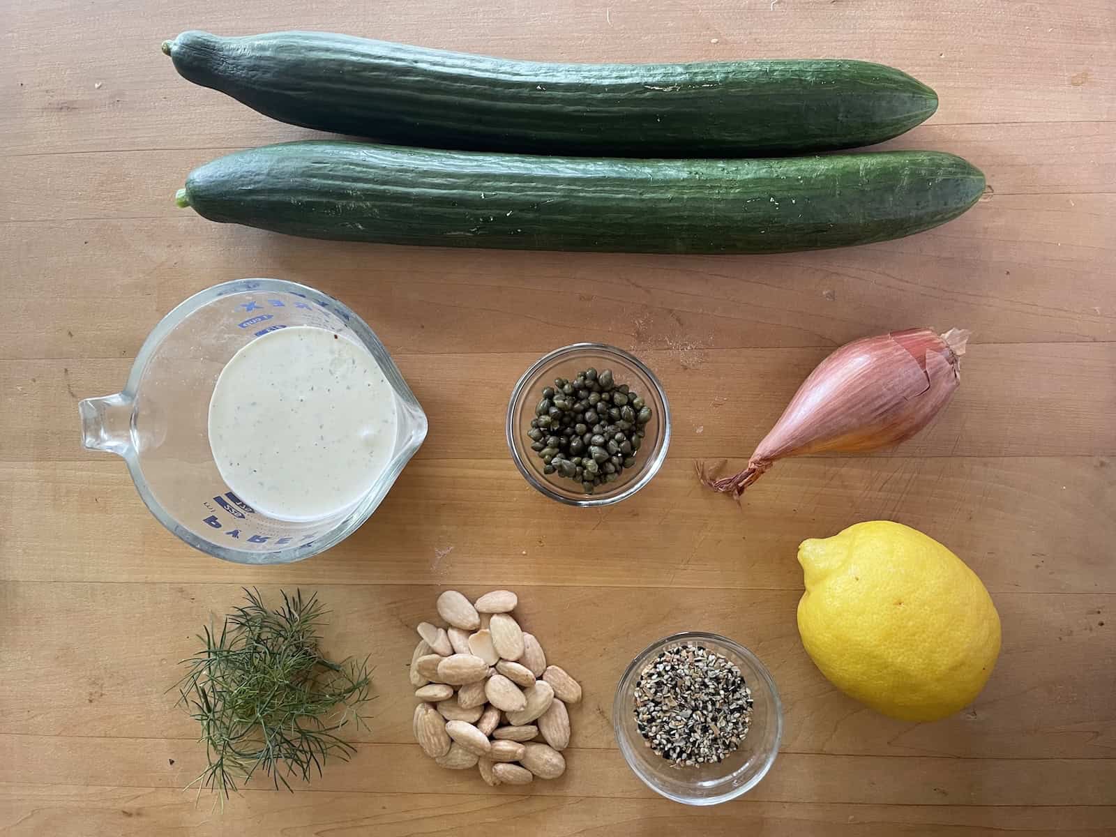 Buttermilk Cucumbers with Almonds and Everything salad ingredients