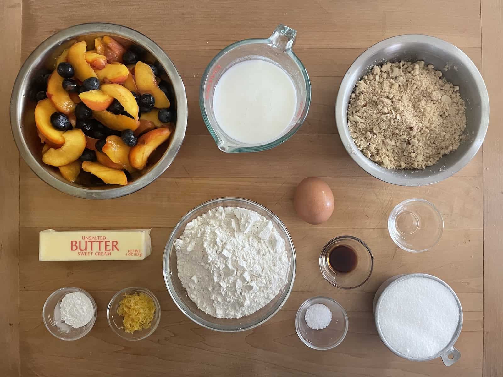 Peach and Blueberry Buttermilk Buckle with Almond Streusel Ingredients