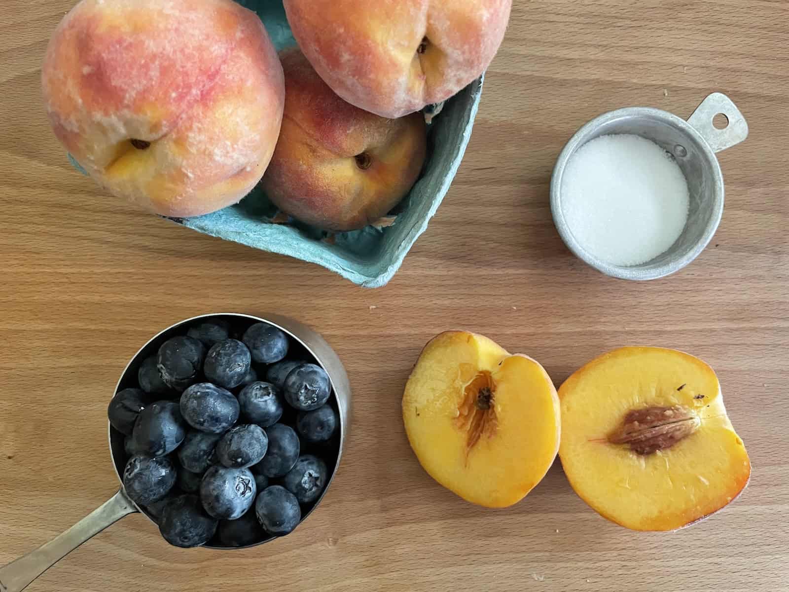 Peach and Blueberry Buttermilk Buckle with Almond Streusel fruit ingredients