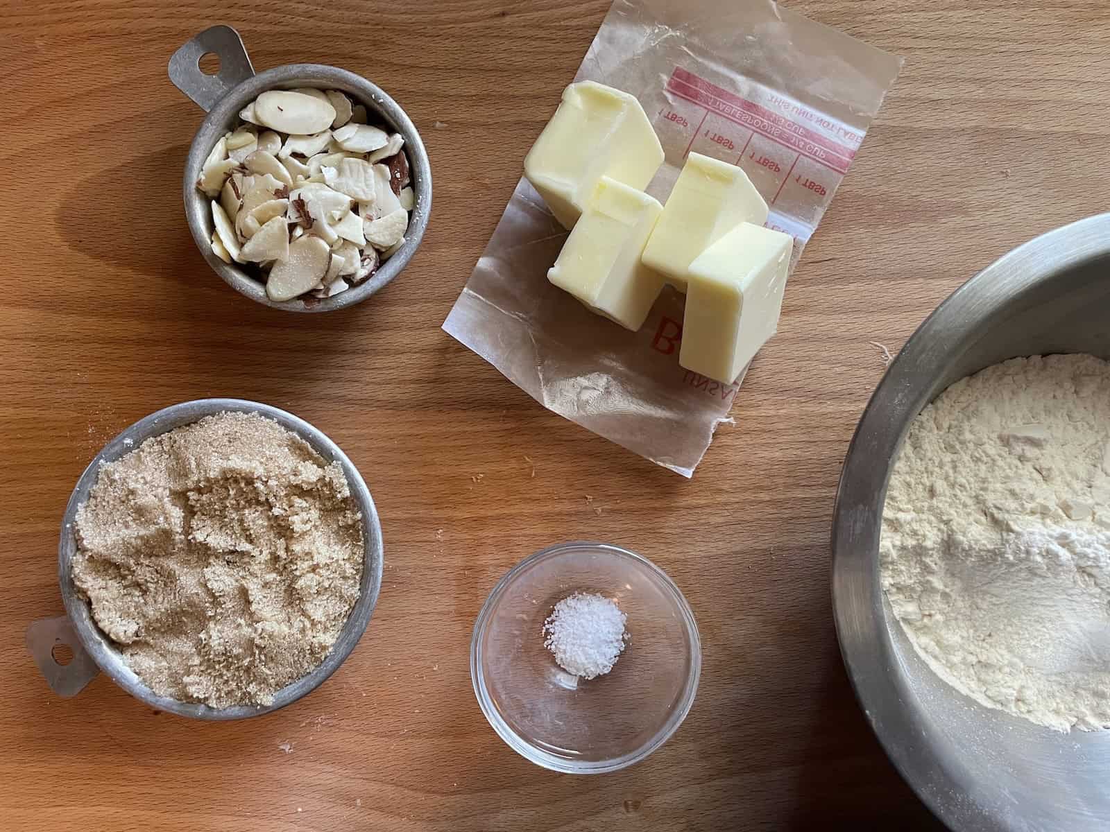 Peach and Blueberry Buttermilk Buckle with Almond Streusel - streusel ingredients