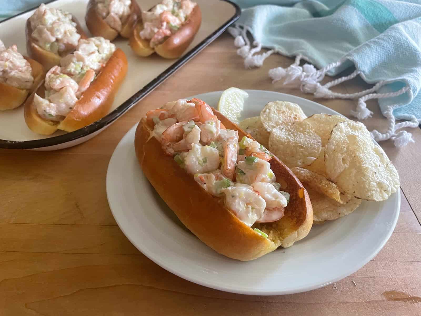 Lemon Miso Shrimp Rolls on a plate