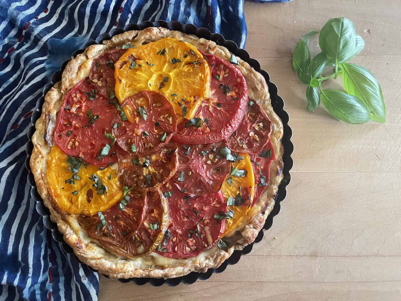 Tomato, Onion and Gruyere Tart overhead view