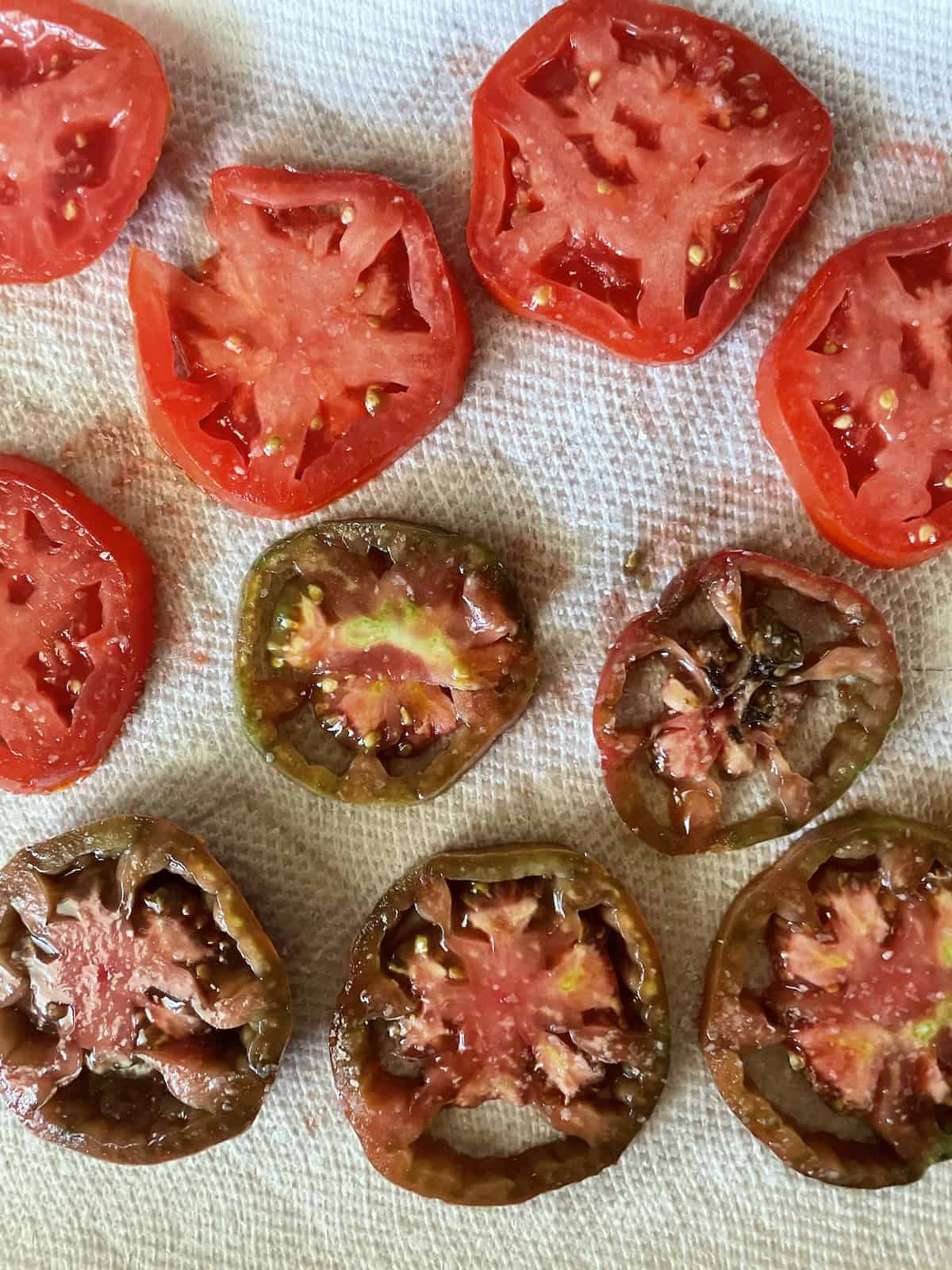 tomatoes draining on paper towel
