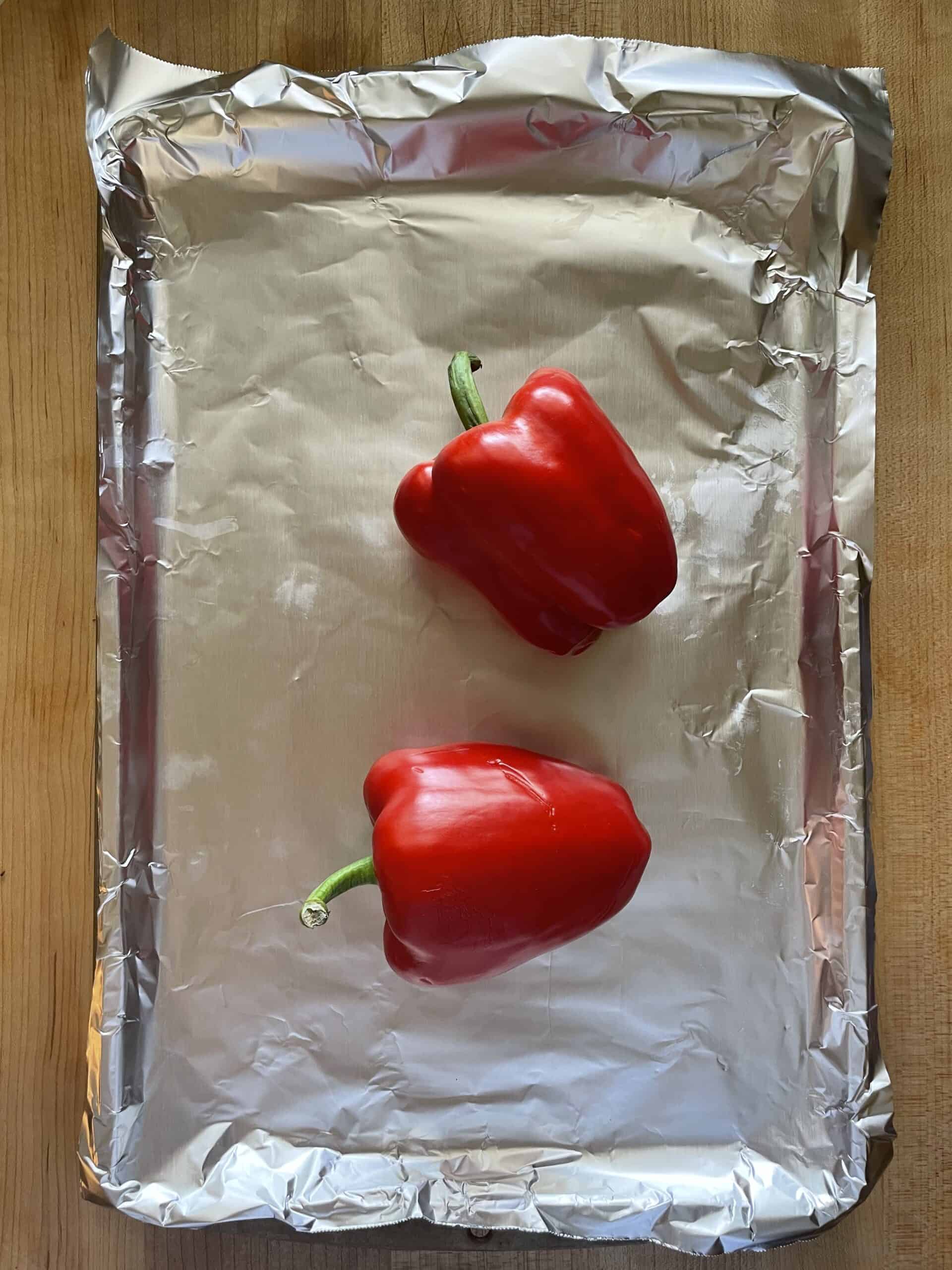 red peppers on baking sheet