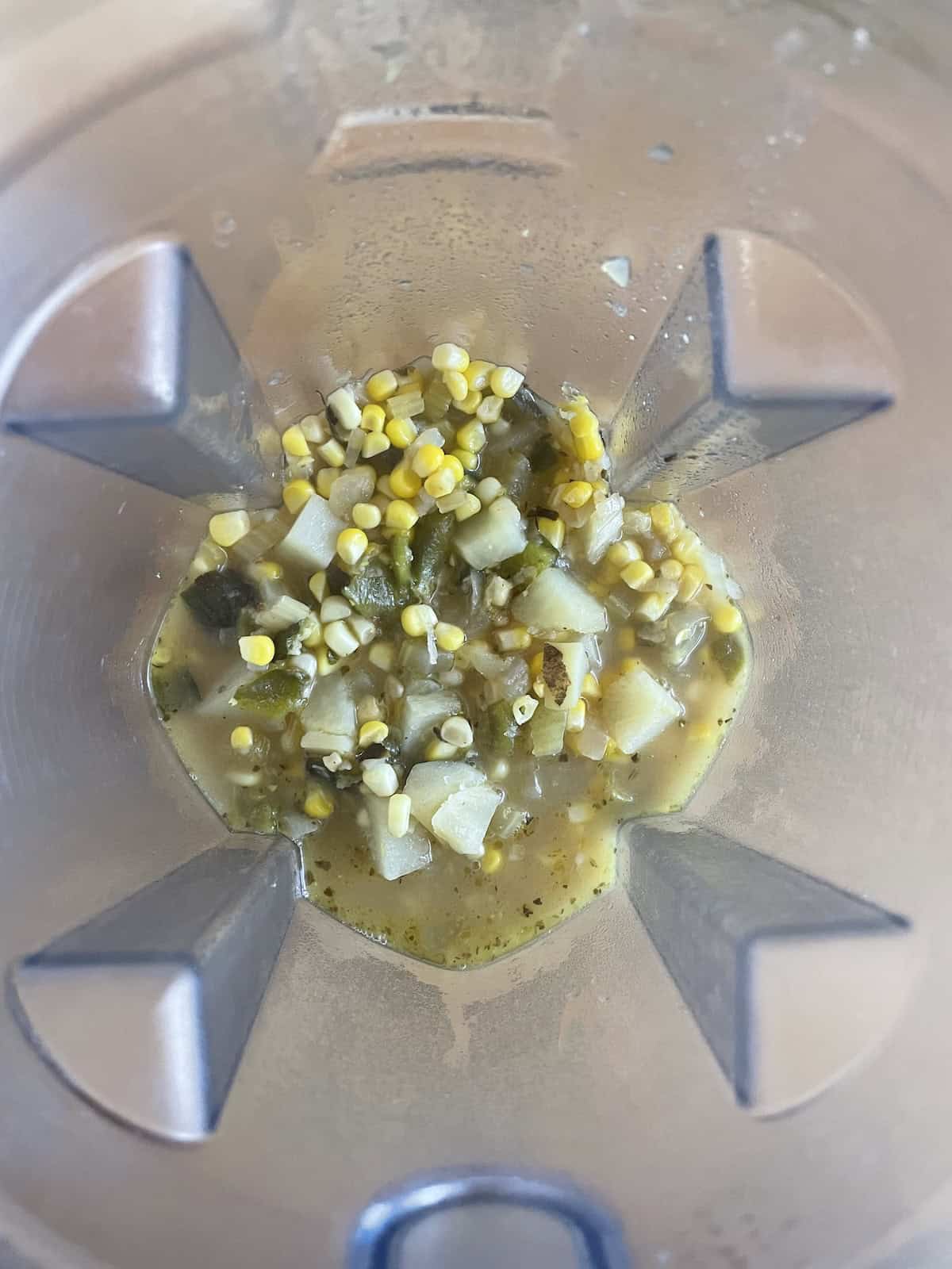 half of soup added to blender