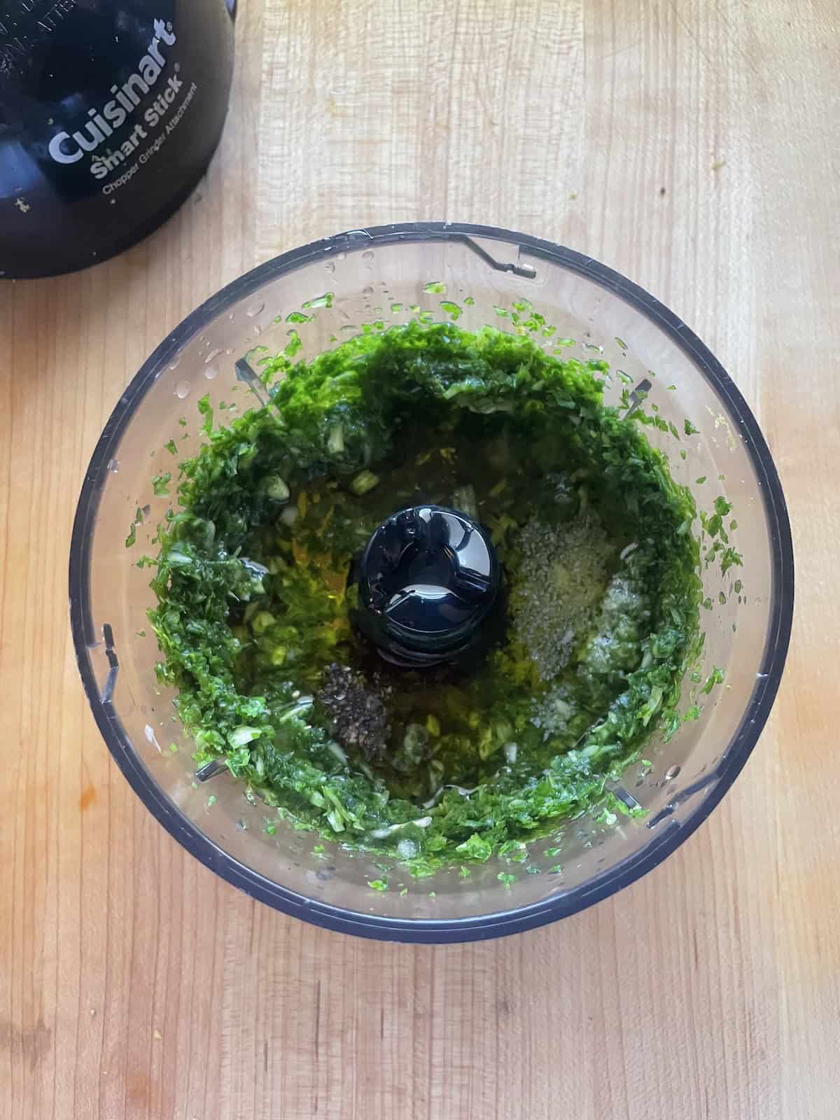 blended arugula with olive oil and lemon