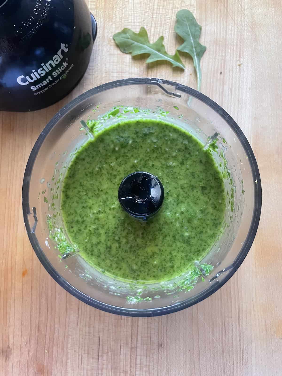 blended arugula oil in food processor