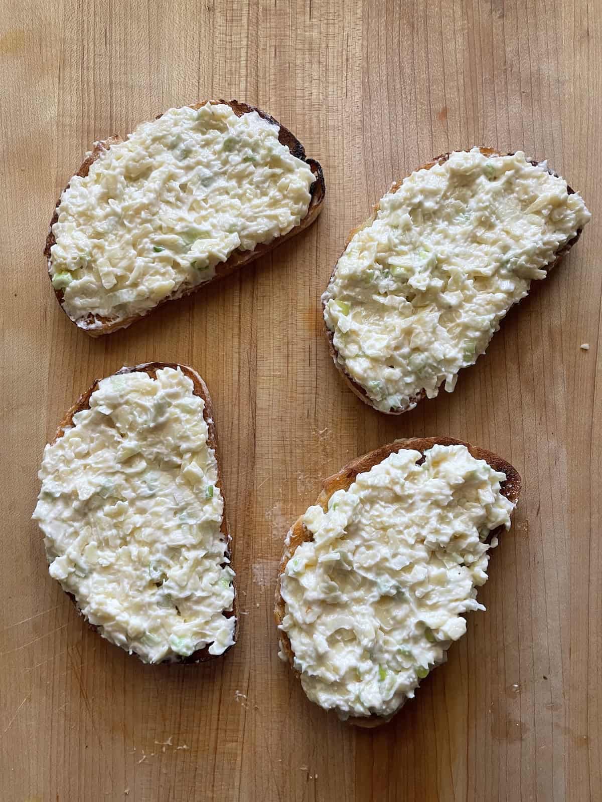 cheddar mixture spread on bread