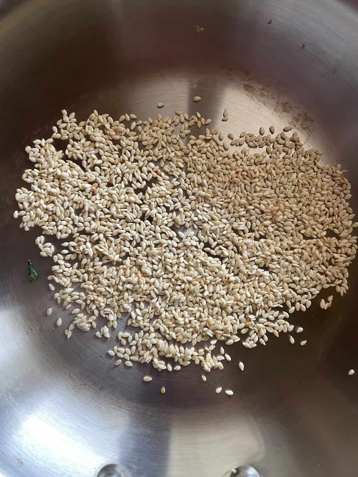 toasting sesame seeds