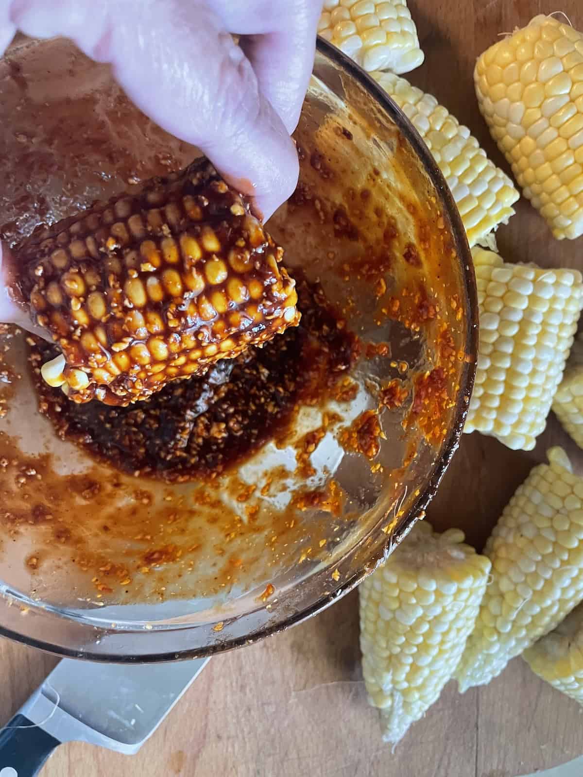 corn added to gochujang marinade