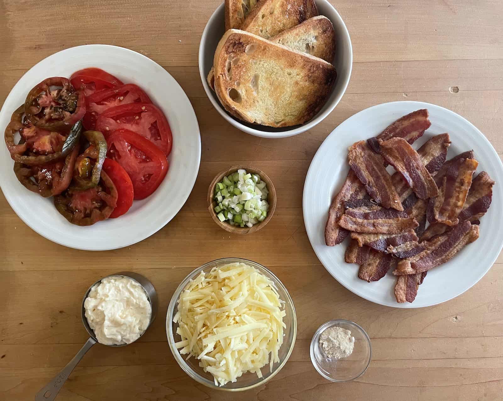Bacon, Cheddar and Tomato Toast Ingredients