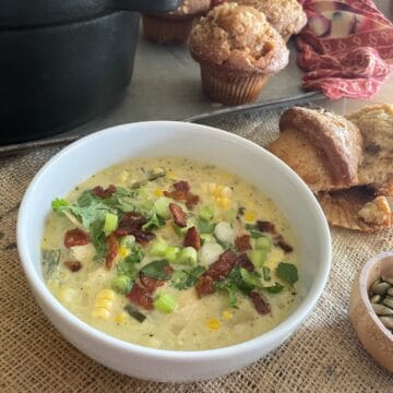 Corn Chowder with poblanos and Chicken