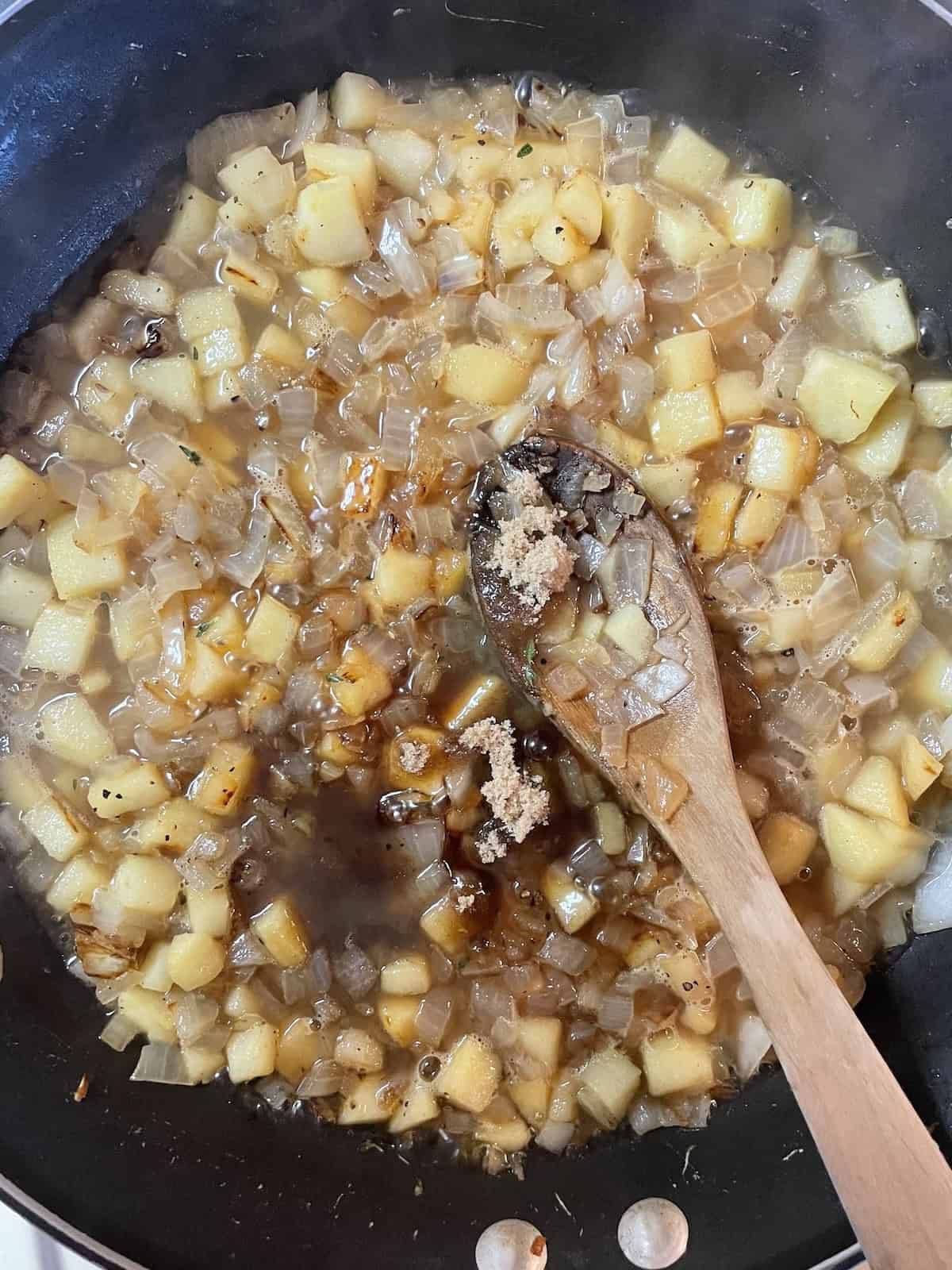 addig thyme, brown sugar and vinegar