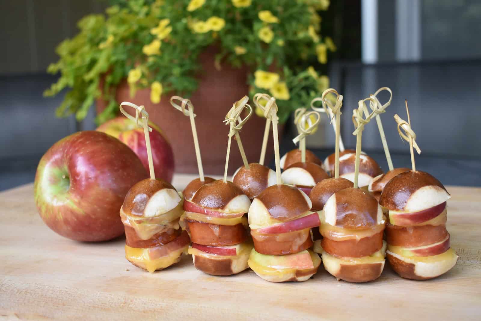 Sausage, Apple and Gouda Pretzel Bite Sliders