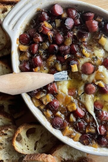 Baked Gruyere “Fondue” with Smokie and Apple Jam