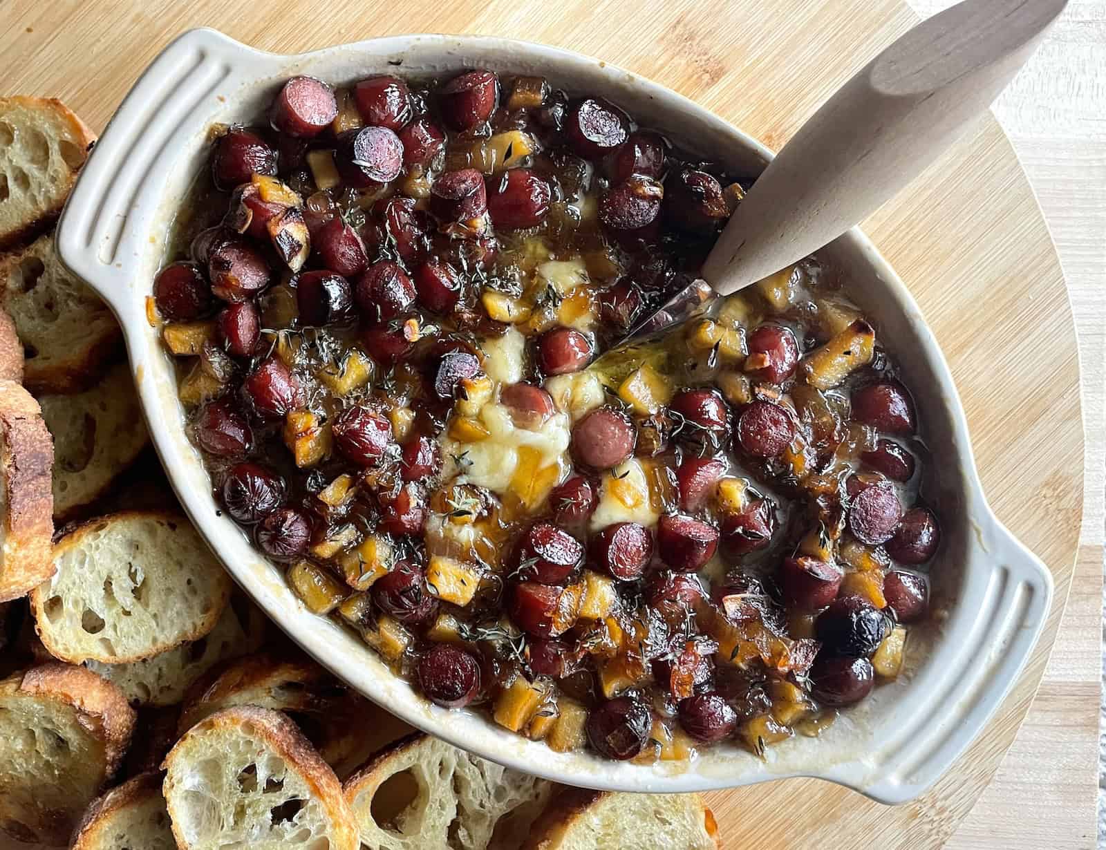 Baked Gruyere “Fondue” with Smokie and Apple Jam