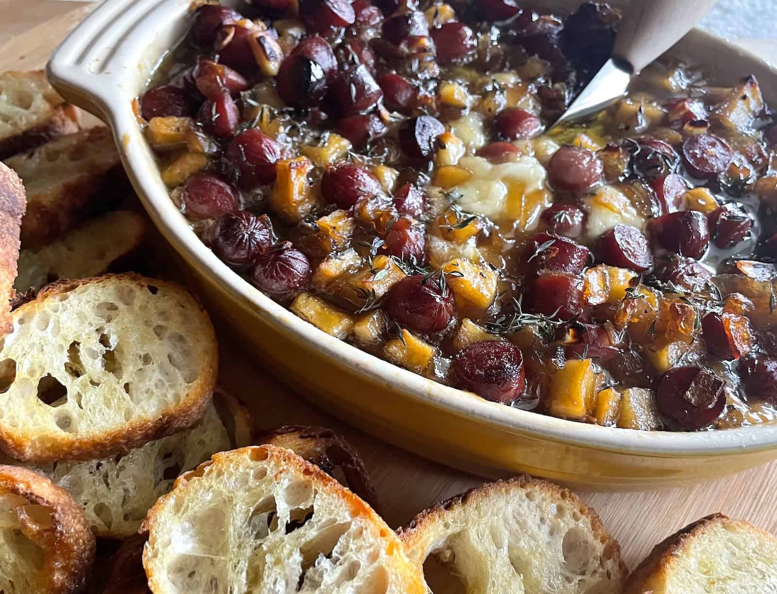 Baked Gruyere “Fondue” with Smokie and Apple Jam