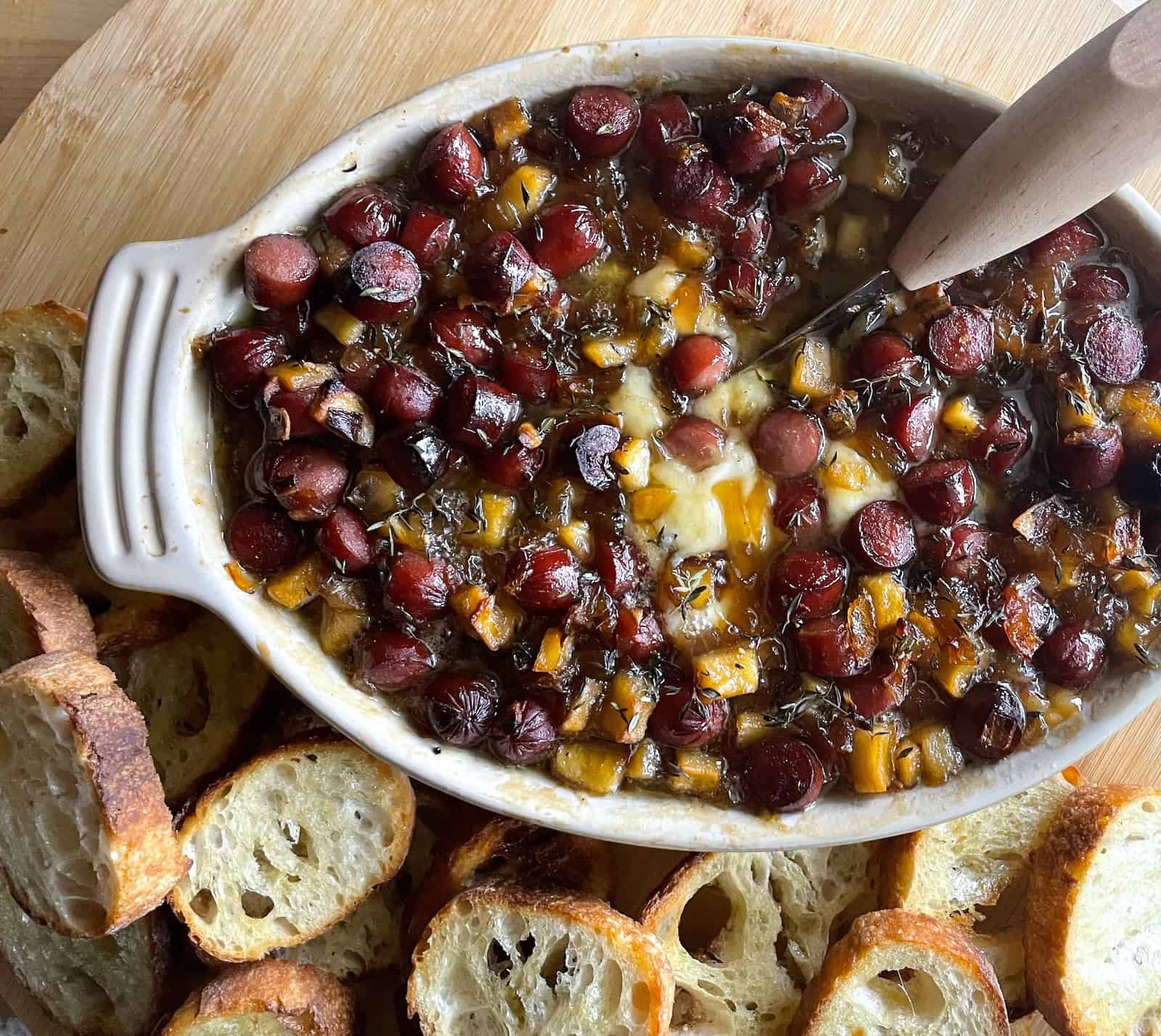 Baked Gruyere “Fondue” with Smokie and Apple Jam