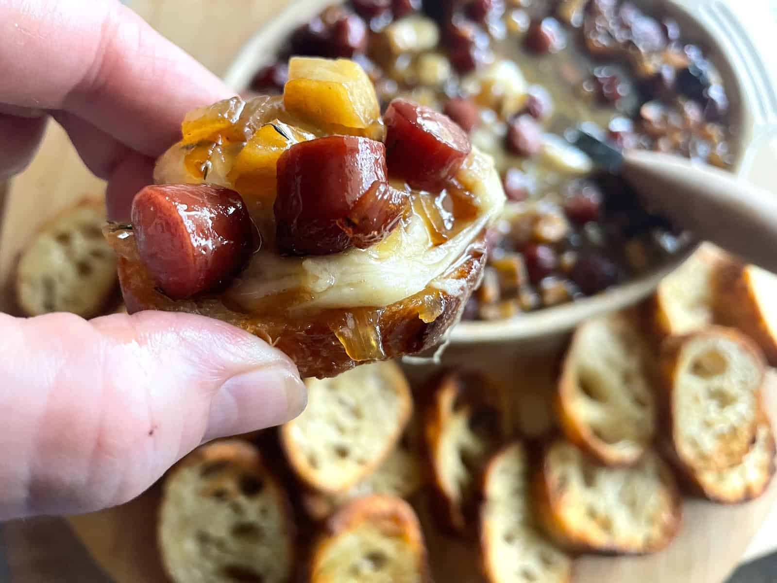 Baked Gruyere “Fondue” with Smokie and Apple Jam